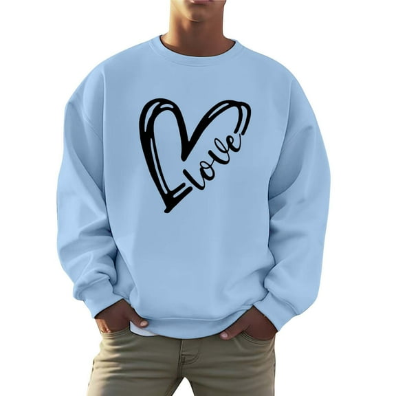 VNKIDY Men's Valentine's Day Sweatshirt With Minimalist Heart Letter Pattern Long Sleeve Crewneck Loose Fit Pullover For Casual Daily Outdoor Wear Fashionable Top