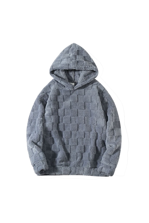 Men's Winter Long Sleeved Hooded Sweatshirt Casual Winter Outdoor Solid Color Long Sleeved Hooded Wool Sweatshirt Male Pullover Autumn Streetwear Trendy