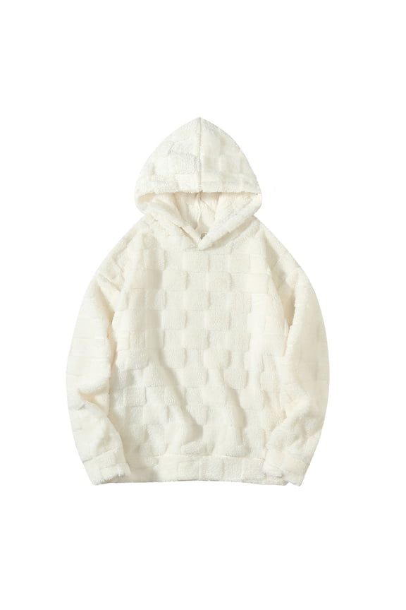 Men's Winter Long Sleeved Hooded Sweatshirt Casual Winter Outdoor Solid Color Long Sleeved Hooded Wool Sweatshirt Male Pullover Autumn Streetwear Soft