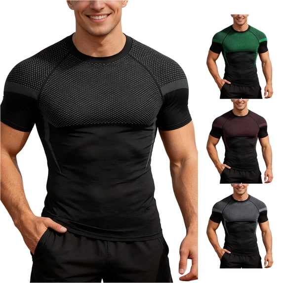 VNKIDY Mens Crew Neck Mesh Panel Compression Sport Tee Gym Workout Slim Fit Raglan Short Sleeve Quick Dry Stretchy Breathable Athletic Training Tops Stylish Tees XL