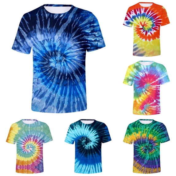 VNKIDY Mens Crew Neck Tie Dye Graphic T-Shirts Street Regular Fit Short Sleeve Soft Breathable Retro Festival Casual Tee Tops Cozy Tees XL