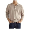 thumbnail image 1 of VNKIDY Mens Fashion Casual Solid Color Button Long Sleeve Tops Polo Shirt Athletic Classic Work Basic Collared Pullover Shirts Soft Top XXXL, 1 of 7