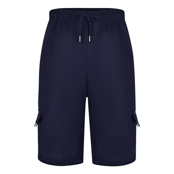 VNKIDY Mens Pants Casual Cargo Shorts Solid Color Elastic Waist With Drawstring Side Cargo Pockets Loose Fit Shorts For Daily Wear Outdoor Activities Navy M