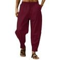 thumbnail image 1 of VNKIDY Mens Pants Casual Loose Fit Harem Pants Solid Color Elastic Waist With Drawstring Striped Texture Tapered Ankle Trousers For Daily Wear RD1 XXL, 1 of 8