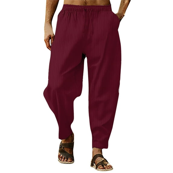 VNKIDY Mens Pants Casual Loose Fit Harem Pants Solid Color Elastic Waist With Drawstring Striped Texture Tapered Ankle Trousers For Daily Wear RD1 XXL