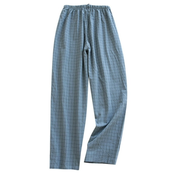 VNKIDY Mens Pants Casual Plaid Sleep Pants Solid Color Grid Pattern Elastic Waist Loose Fit Loungewear Pants For Nightwear Relaxation Blue S