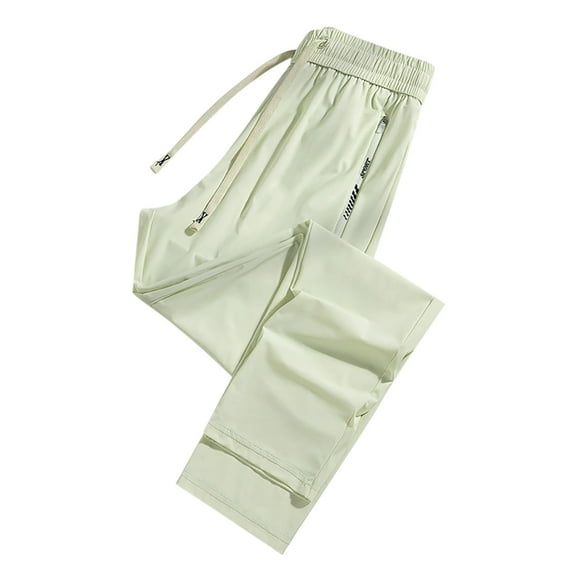 VNKIDY Mens Pants Casual Quick Dry Sports Pants Solid Color Elastic Waist With Drawstring Lightweight Zipper Pockets Tapered Leg Trousers For Outdoor Activities Light Green M