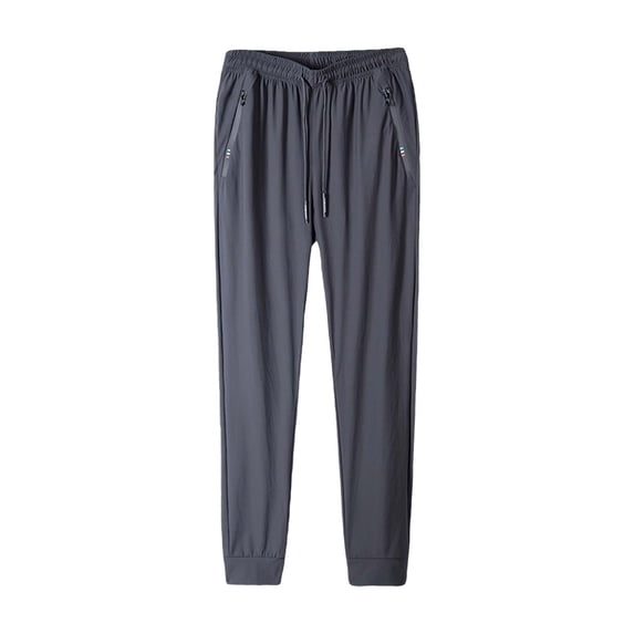 VNKIDY Mens Pants Casual Slim Fit Sports Pants Solid Color Elastic Waist With Drawstring Lightweight Stretch Zipper Pockets Tapered Leg Trousers For Daily Wear GY4 M