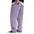 thumbnail image 1 of VNKIDY Mens Pants Casual Wide Leg Corduroy Pants Solid Color Elastic Waist Striped Texture Patch Pocket Loose Fit Trousers For Daily Wear Purple XXXL, 1 of 5