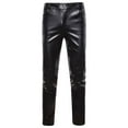 thumbnail image 1 of VNKIDY Mens Pants Slim Fit Button Closure Leather Pants Solid Color Stretch Trousers For Casual Daily Party Wear Black XXXL, 1 of 3