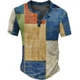 thumbnail image 1 of VNKIDY Mens Patchwork Waffle Knit Henley Shirt Short Sleeve Button Neck Curved Hem Casual TShirts For Daily Wear Blue L, 1 of 2