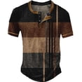 thumbnail image 1 of VNKIDY Mens Patchwork Waffle Knit Henley Shirt Short Sleeve Button Neck Curved Hem Casual TShirts For Daily Wear Brown L, 1 of 2