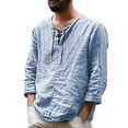 thumbnail image 1 of VNKIDY Mens T-Shirt Casual Henley Long Sleeve Top Solid Color Linen Top With Lace Up Neckline For Casual Daily Wear Versatile Top, 1 of 5