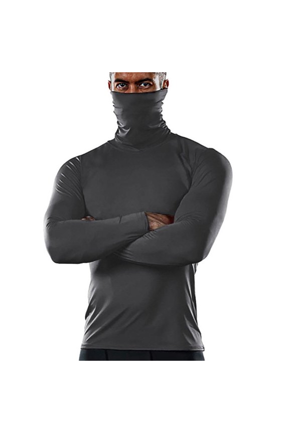 Mens T-Shirt Full Cover Face Mask Slim Fit Shirt Long Sleeve High Elastic Breathable Tees For Outdoor Sports Cycling Running Hiking Cozy Top