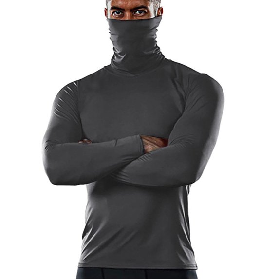 VNKIDY Mens T-Shirt Full Cover Face Mask Slim Fit Shirt Long Sleeve High Elastic Breathable Tees For Outdoor Sports Cycling Running Hiking Fashionable Top