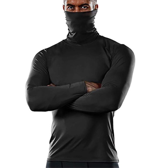 VNKIDY Mens T-Shirt Full Cover Face Mask Slim Fit Shirt Long Sleeve High Elastic Breathable Tees For Outdoor Sports Cycling Running Hiking Trendy Top