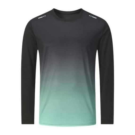 VNKIDY Mens T-Shirt Gradient Long Sleeve Crewneck Tees Relaxed Fit Quick Dry Breathable Stretch Tops For Sports Running Gym Casual Daily Wear Leisure Top