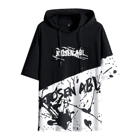 VNKIDY Mens T-Shirt Oversized Short Sleeve Hoodie Paint Splash Print Letter Graphic Loose Fit Pullover For Casual Daily Streetwear Fashionable Top
