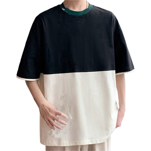 VNKIDY Mens T-Shirt Oversized Two Tone Short Sleeve Crewneck Tees Color Block Loose Fit Breathable Tops For Casual Daily Streetwear Fashionable Top