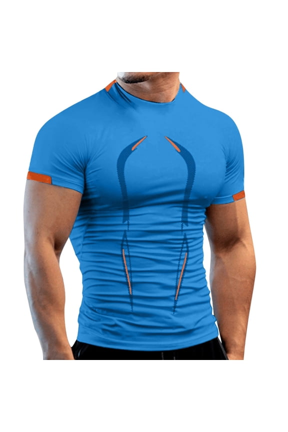 Mens T-Shirt Slim Fit Half High Neck Short Sleeve Workout Tees Contrast Print Quick Dry Tops For Gym Fitness Casual Daily Wear Fashionable Top