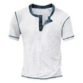 thumbnail image 1 of VNKIDY Mens T-Shirt Vintage Waffle Knit Henley Shirt Short Sleeve Button Placket Breathable Tees With Contrast Blue Trim For Casual Daily Wear Versatile Top, 1 of 2