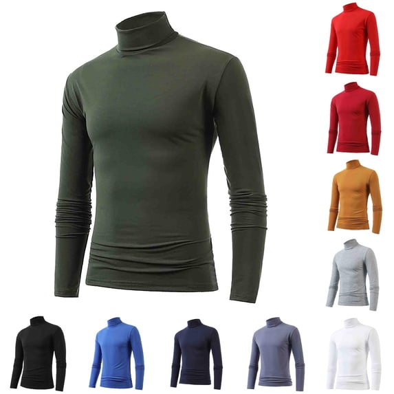 VNKIDY Mens Turtleneck Solid Color Slim Fit Long Sleeve Tee Stretchy Soft Base Layer Daily Inner Wear Casual Shirts Tops Soft Tees L