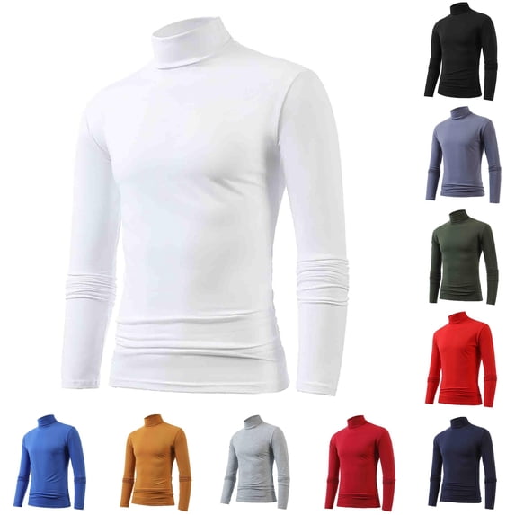 VNKIDY Mens Turtleneck Solid Color Slim Fit Long Sleeve Tee Stretchy Soft Base Layer Daily Inner Wear Casual Shirts Tops Stylish Tees S
