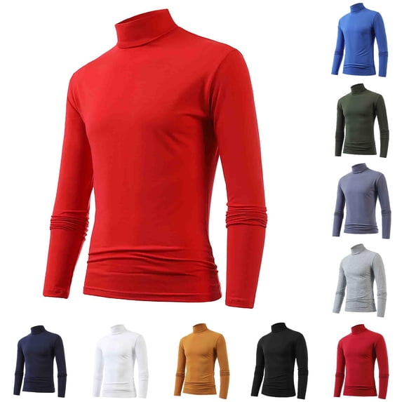 VNKIDY Mens Turtleneck Solid Color Slim Fit Long Sleeve Tee Stretchy Soft Base Layer Daily Inner Wear Casual Shirts Tops Stylish Tees XL