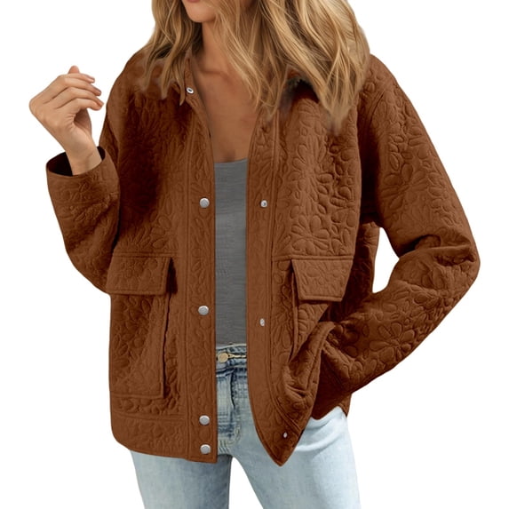 VNKIDY Plus Size Coat Plus Size Casual Long Sleeve Solid Buttoned Lapel Jacket With Double Pockets For Daily Wear Trendy Outwear