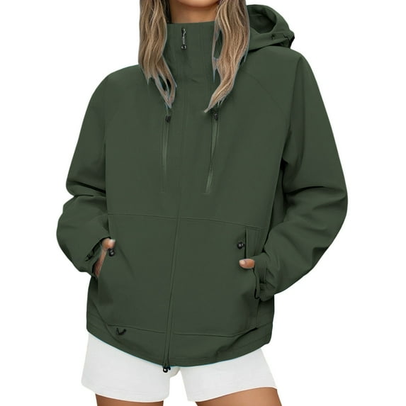 VNKIDY Plus Size Coats Women Windproof Outdoor Long Sleeve Jackets With Hood Thickened Warm Workwear Casual Hiking Solid Color Breathable Daliywear