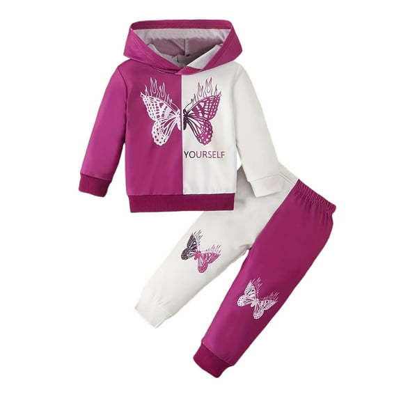 VNKIDY Soft Hooded Print Girls Outfits Sets 2 Piece Toddler Baby Long Sleeve T-Shirts O-Neck Tops Pants Coordinated Playwear Breathable