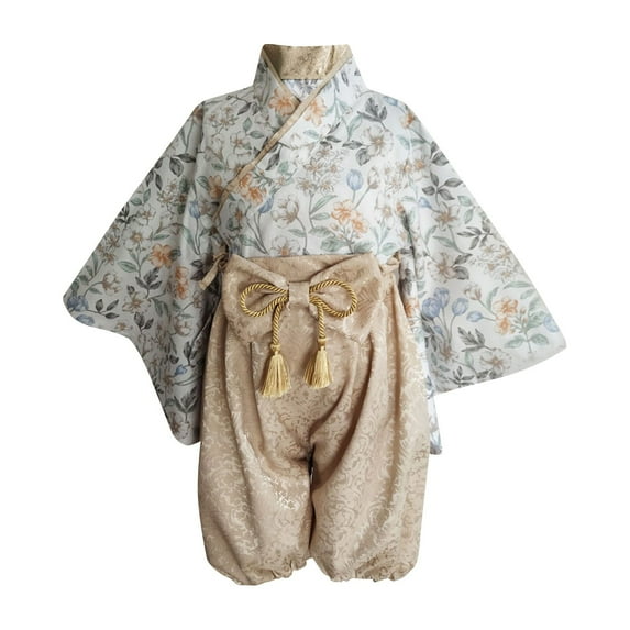 VNKIDY Stylish Girls Outfits Sets Casual Wear Floral Design Long Sleeve O-Neck Kimono Style Toddler Boho