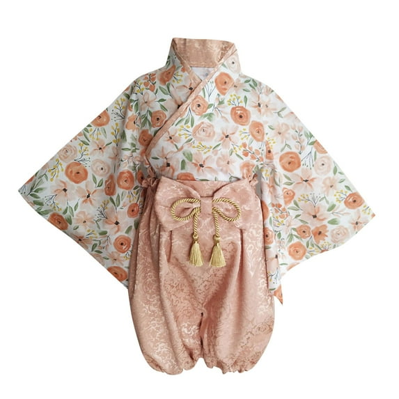 VNKIDY Stylish Girls Outfits Sets Casual Wear Floral Design Long Sleeve O-Neck Kimono Style Toddler Classic