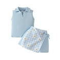 thumbnail image 1 of VNKIDY Summer Toddler Girls Sleeveless Ribbed Round Neck Vests T Shirt Tops Floral Plaid Shorts Outfits Sets Boho, 1 of 4