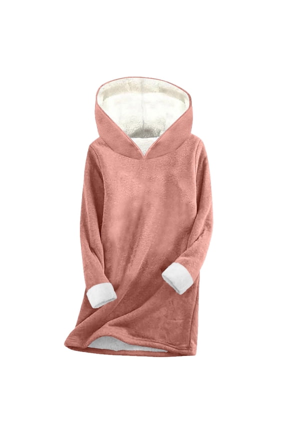 Sweatshirt Women Hooded Pullover Winter Warm Soft Long Sleeve Casual Outerwear Solid Color Classic Streetwear