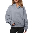 thumbnail image 1 of VNKIDY Sweatshirt Women Zip Up Hoodie With Thumbholes Pockets Autumn Winter Outerwear For Long Sleeve Solid Color Pullover Comfort Streetwear, 1 of 6