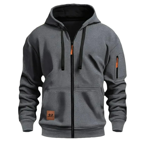 VNKIDY Sweatshirts Men Sport Hoodie With Zipper Pocket Pullover Casual Male Long Sleeve Solid Color Autumn Winter Streetwear Hiking Camping Sports Cozy