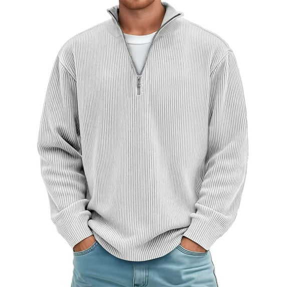 VNKIDY Sweatshirts Men Stand Collar Zip Up Long Sleeve Corduroy Shirt Casual Soft Warm Textured Shirt Jacket Fall Winter Season Male Solid Color Autumn Streetwear Relaxed Fit