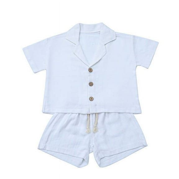 VNKIDY Toddler Boys Girls Short Sleeve O-Neck Summer Casual Gentleman Tops Hawaii Beach Holiday Solid Color Shirts T Shirt Shorts Outfits Sets Cozy