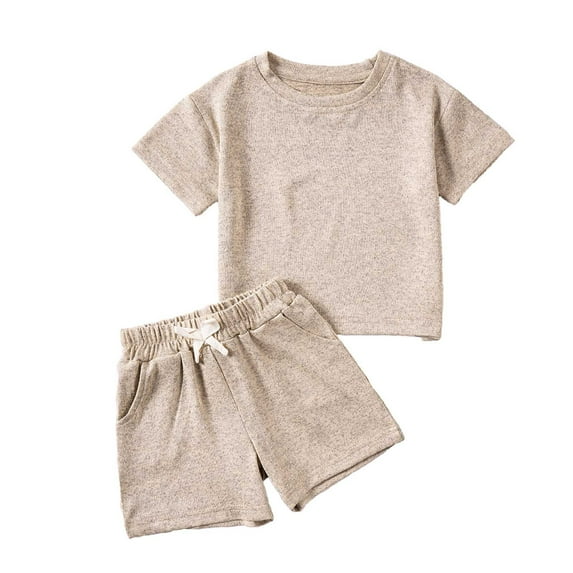 VNKIDY Toddler Boys Girls Short Sleeve Solid Color O-Neck Sweatshirt Pullover Tops Shorts Outfits Sets Lovely