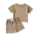 thumbnail image 1 of VNKIDY Toddler Boys Girls Short Sleeve Solid Color O-Neck Sweatshirt Pullover Tops Shorts Outfits Sets Trendy, 1 of 4