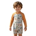 thumbnail image 1 of VNKIDY Toddler Boys One Piece Rash Guard Swimsuit With Crew Neck Long Sleeve Half Zip Color Block Ocean Cartoon Print For Summer Beach Pool Activities Lightweight Swimwear, 1 of 4