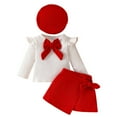 thumbnail image 1 of VNKIDY Toddler Girl Big Bow Beret Long Sleeve T-Shirts O-Neck Tops And Skirt Fall/winter Three Piece Outfits Sets Comfort, 1 of 9