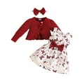 thumbnail image 1 of VNKIDY Toddler Girls Prints Dress Long Sleeve O-Neck Ruffles Coats Tops Headbands Outfits Sets Trendy, 1 of 8