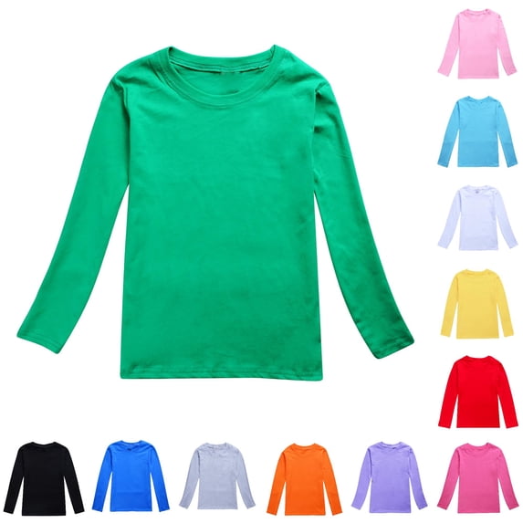 VNKIDY Toddler Kids Crew Round Neck Regular Long Sleeve Solid Color T-Shirt Soft Basic Tee Tops For Little Boys Girls Classic Tops Green 6-7 Years