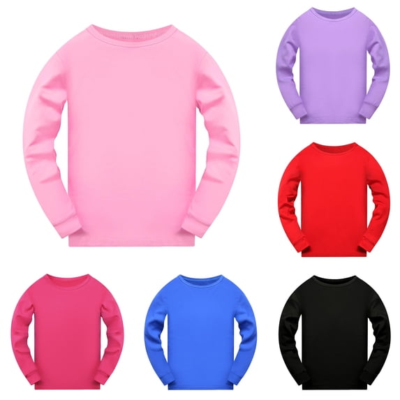VNKIDY Toddler Kids Crew Round Neck Solid Color Long Sleeve T-Shirt Soft Basic Tee Tops For Little Boys Girls Classic Tops Pink 5-6 Years