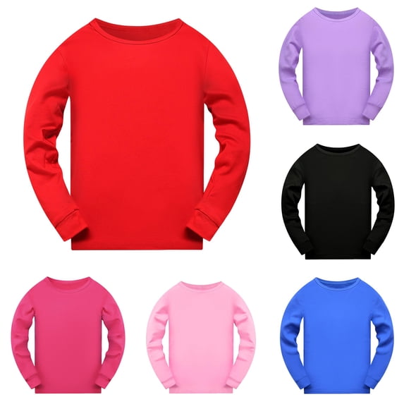 VNKIDY Toddler Kids Crew Round Neck Solid Color Long Sleeve T-Shirt Soft Basic Tee Tops For Little Boys Girls Leisure Tops Red 7-8 Years