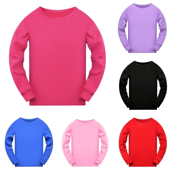 VNKIDY Toddler Kids Crew Round Neck Solid Color Long Sleeve T-Shirt Soft Basic Tee Tops For Little Boys Girls Stylish Tops Hot Pink 11-12 Years
