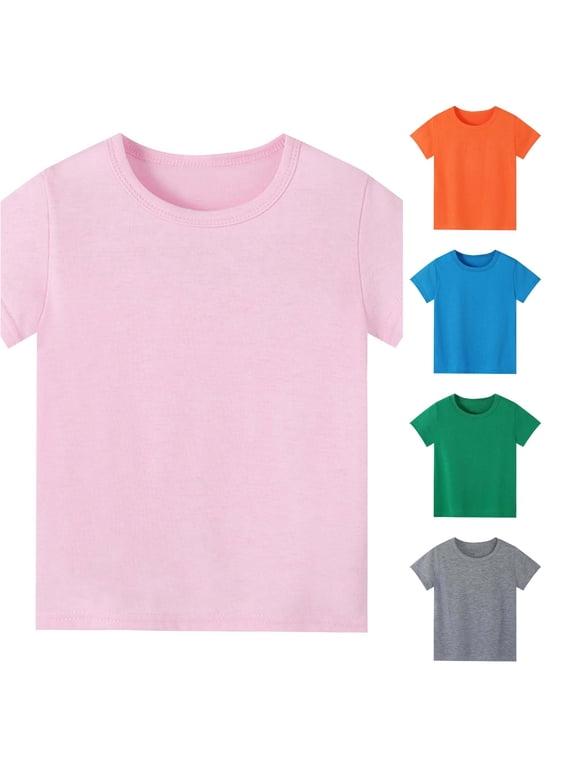 Toddler Kids Crew Round Neck Solid Color Short Sleeve T-Shirt Loose Casual Summer Basic Tee Tops For Little Boys Girls Czoy Tops Light Pink 18-24 Months