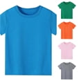 thumbnail image 1 of VNKIDY Toddler Kids Crew Round Neck Solid Color Short Sleeve T-Shirt Loose Casual Summer Basic Tee Tops For Little Boys Girls Stylish Tops Sky Blue 6-7 Years, 1 of 6
